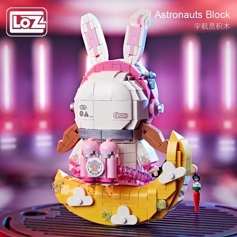 Loz/Li Zhifang Head Astronaut Rabbit Blue and White Porcelain Fashion Play Mini Small Particle Assembly Building Block Model