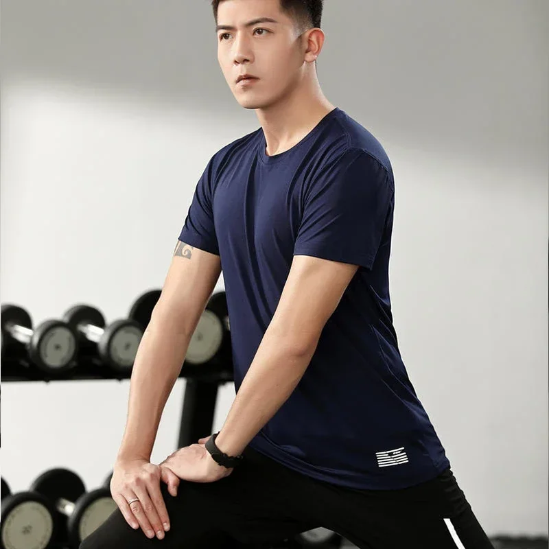 Kaus olahraga cepat kering pria, atasan kaus untuk Fitness lari Unisex Gym kaus Yoga kompresi Lycra penjaga ruam