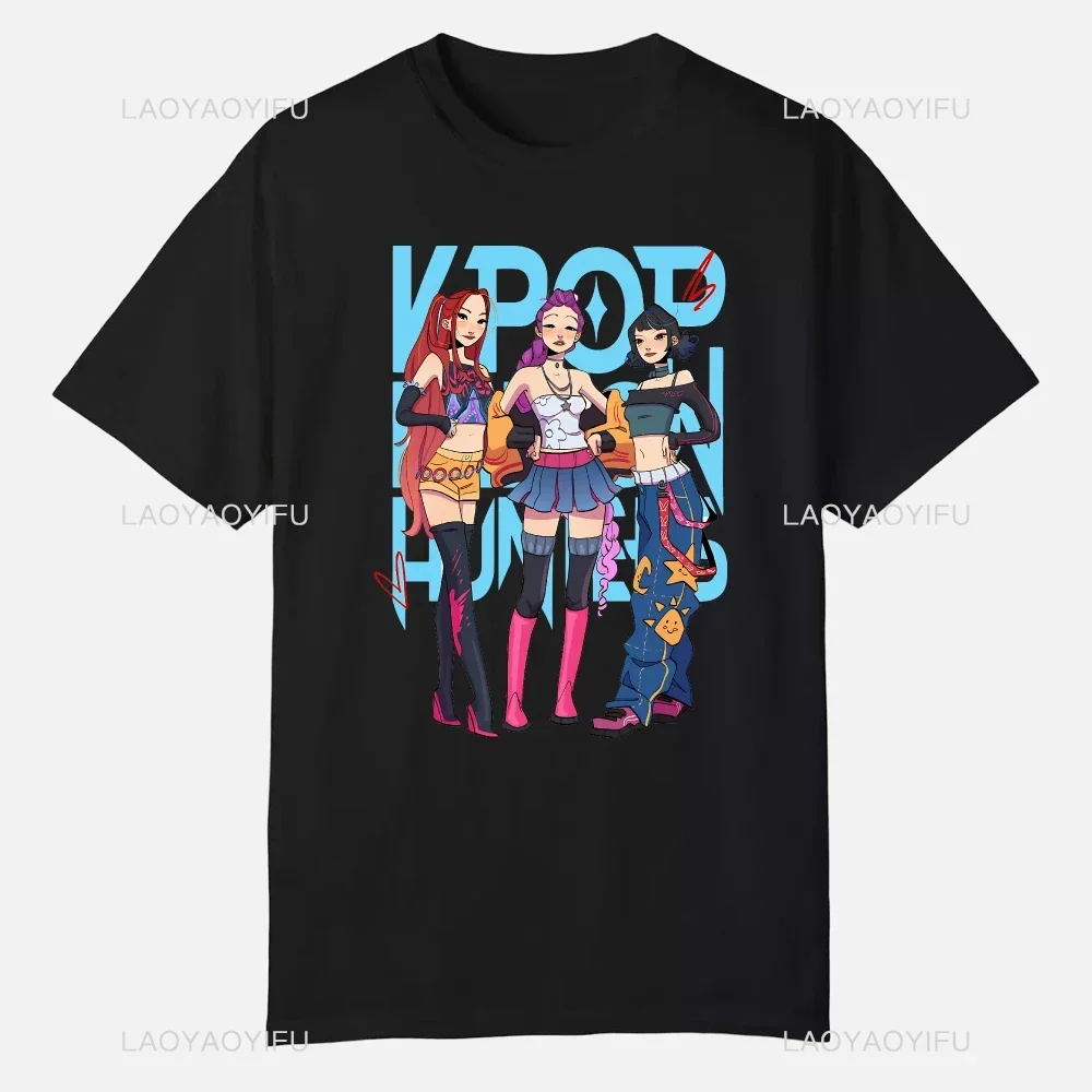 KPop شيطان الصيادين الرجال الملابس الجرافيك قمم جودة قصيرة الأكمام الصيف تيز ملابس مخصصة مضحك الشارع الشهير القطن تي شيرت #3