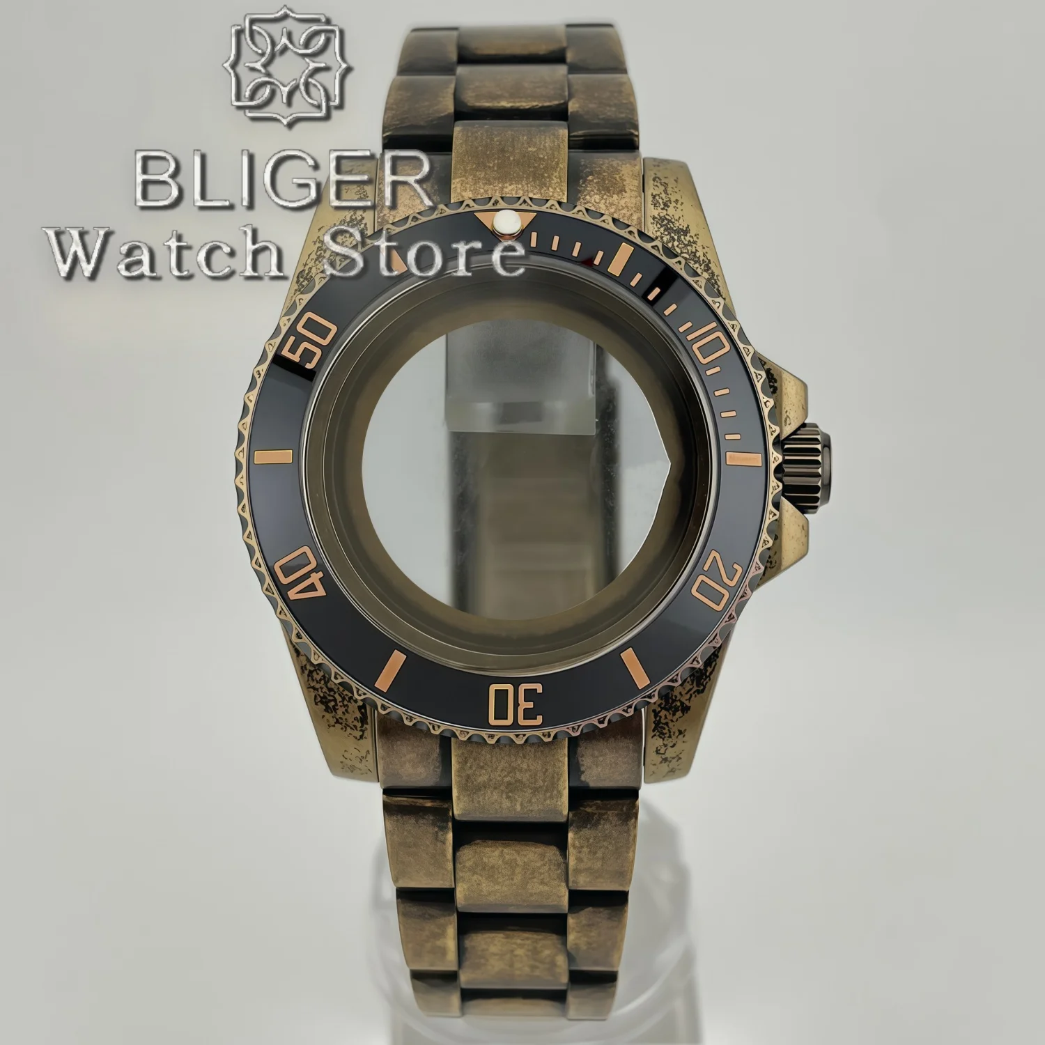 BLIGER 40MM Retro Sapphire Glass Diving Bronze Watch Case With Strap Fit NH34 NH35 NH36 NH38 NH70 ETA2824 PT5000 Waterproof Case