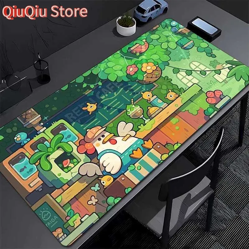 Mauspad Cartoon Grünpflanzen HD-Druck Mousepad Laptop Kawaii Anime Huhn Gamer Tastaturunterlage PC Blumen Gaming Schreibtisch Mausmatte