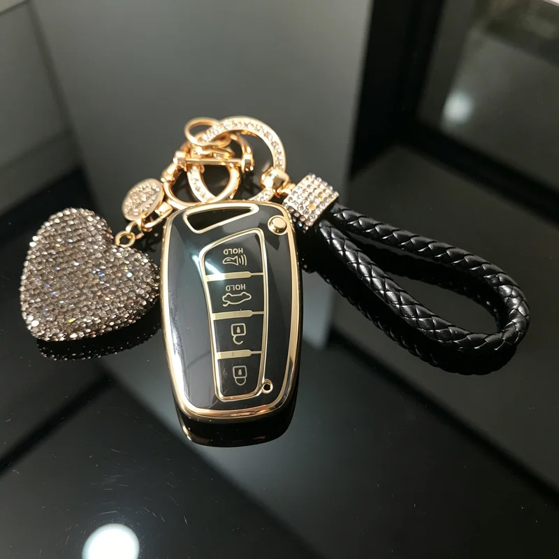 Gold Edged TPU for Hyundai Grandeur Sedan Santa Fe Grand SantaFe IX45 EQUUS Azera Genesis G80 Car Key Case 4 Button Key Cover