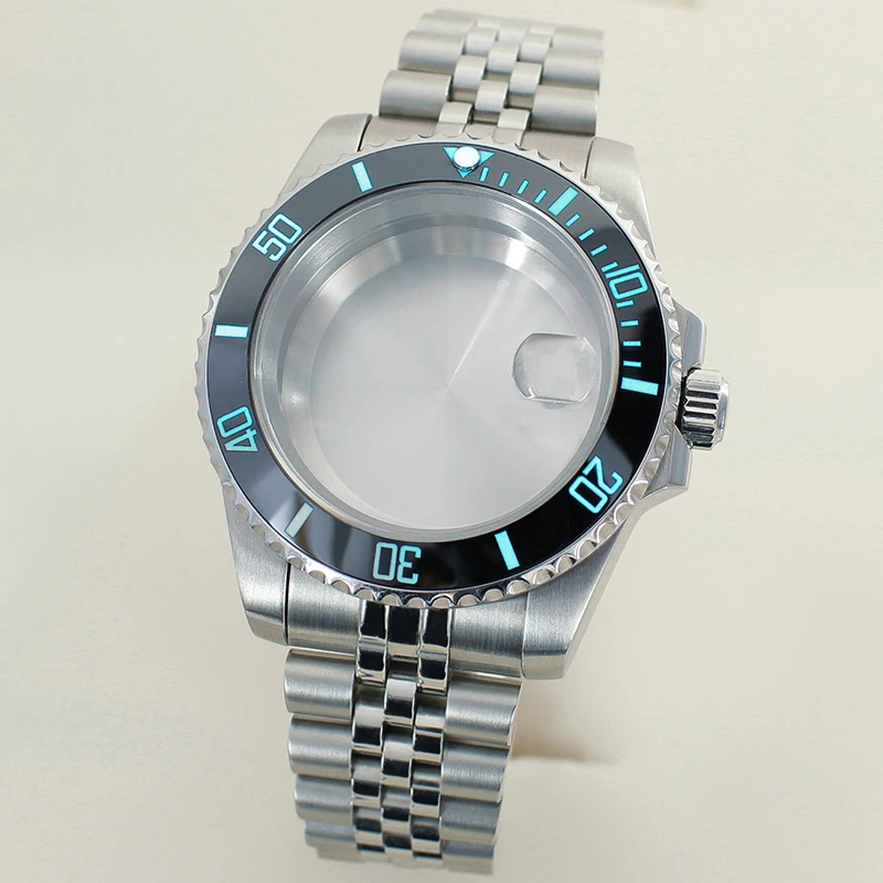 

40mm NH35 Diver Watch Cases 5-link Bracelet C3 Luminous Bezel Sapphire Glass For SUB NH35 NH36 NH34 NH38 Miyota8215 Eta2824 Movt