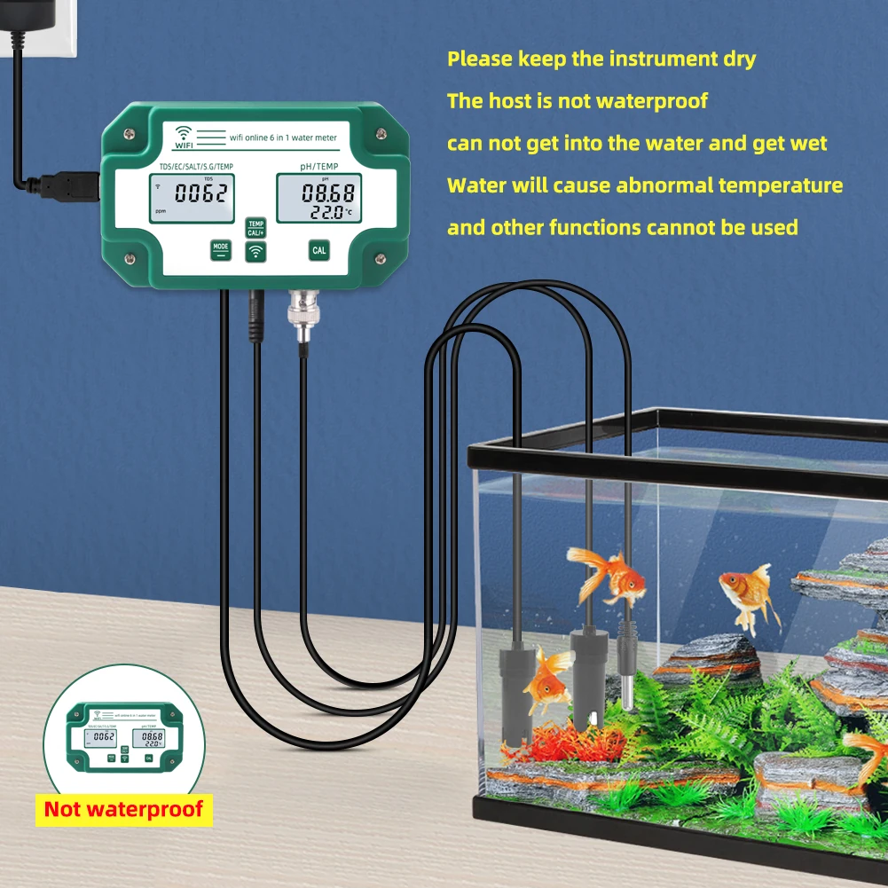 Imagem -02 - Wireless Wifi Online Water Quality Tester Smart Aquarium Monitor ph Tds ce Salinidade S.g. Temp Meter Piscina Yy-w9909