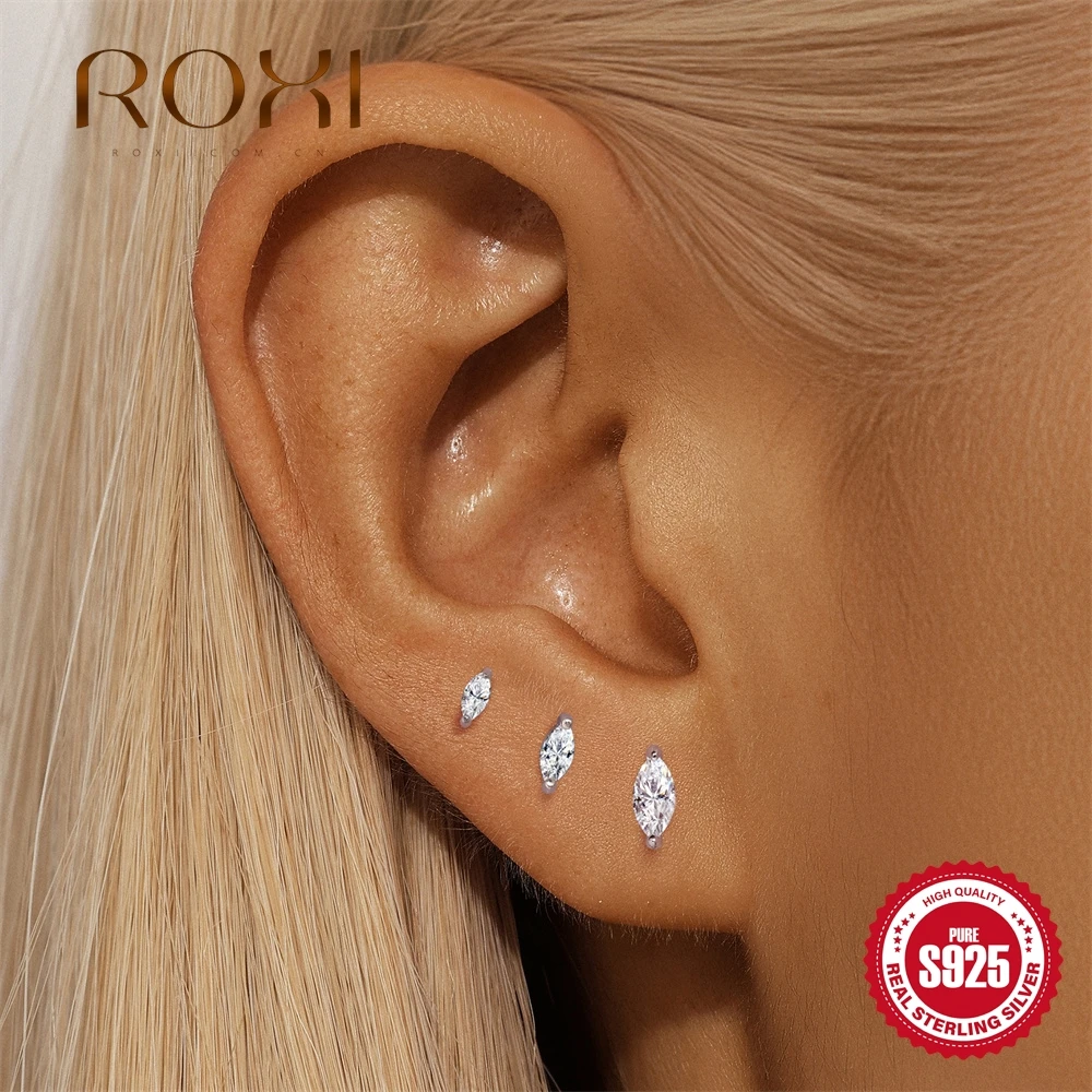 ROXI – boucles d'oreilles classiques en argent Sterling 925 pour femmes, bijoux géométriques en or CZ, à porter au quotidien, cadeau de fête, 1 pièce