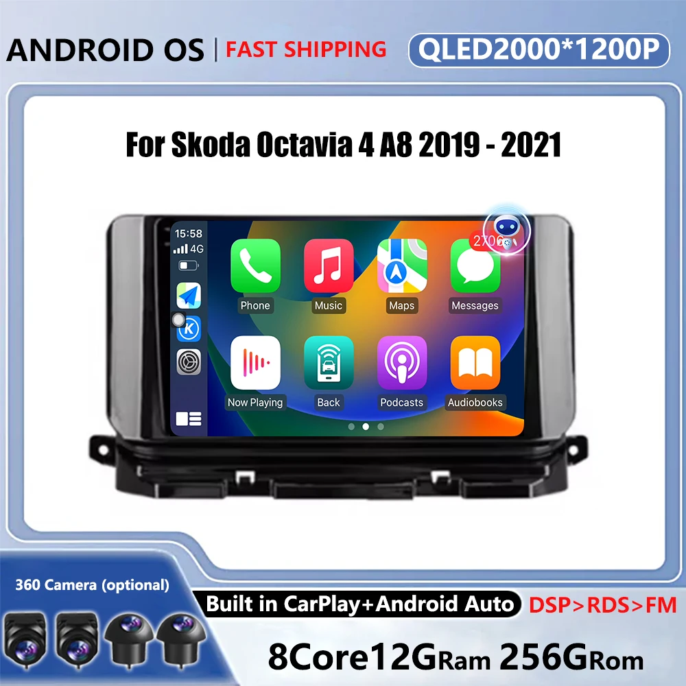 Android 14 For Skoda Octavia 4 A8 2019 - 2021 Car Multimedia Head Unit Stereo GPS Navigation BT WIFI 4G car accessories tools