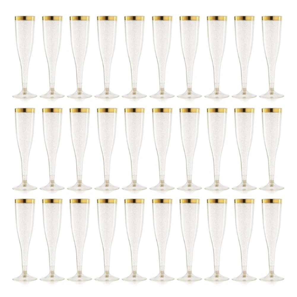 30Pcs Gold Rim Decor Disposable Plastic Wine Cups Unbreakable Clear Champagne Wine Glasses Set Shatterproof Recyclable,2