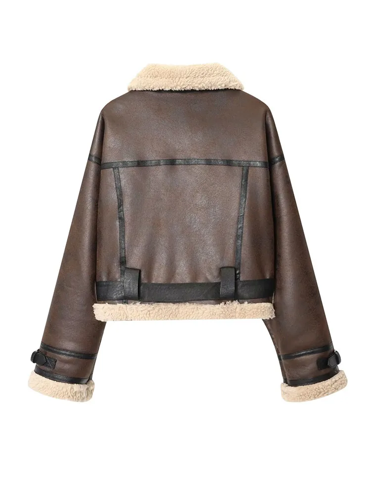 HH Moda Feminina Mangas Compridas Jaqueta High Street Slim Casacos Curtos Mulheres Casual Lapela Zíper Bolso Cintura Decoração Jaqueta