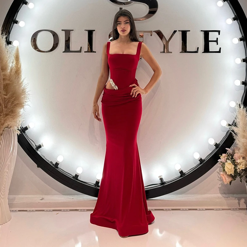 

Thinyfull Red Mermaid Prom Evening Dresses Saudi Arabia Beadings Satin Party Dress Formal Night Cocktail Prom Gowns Plus Size