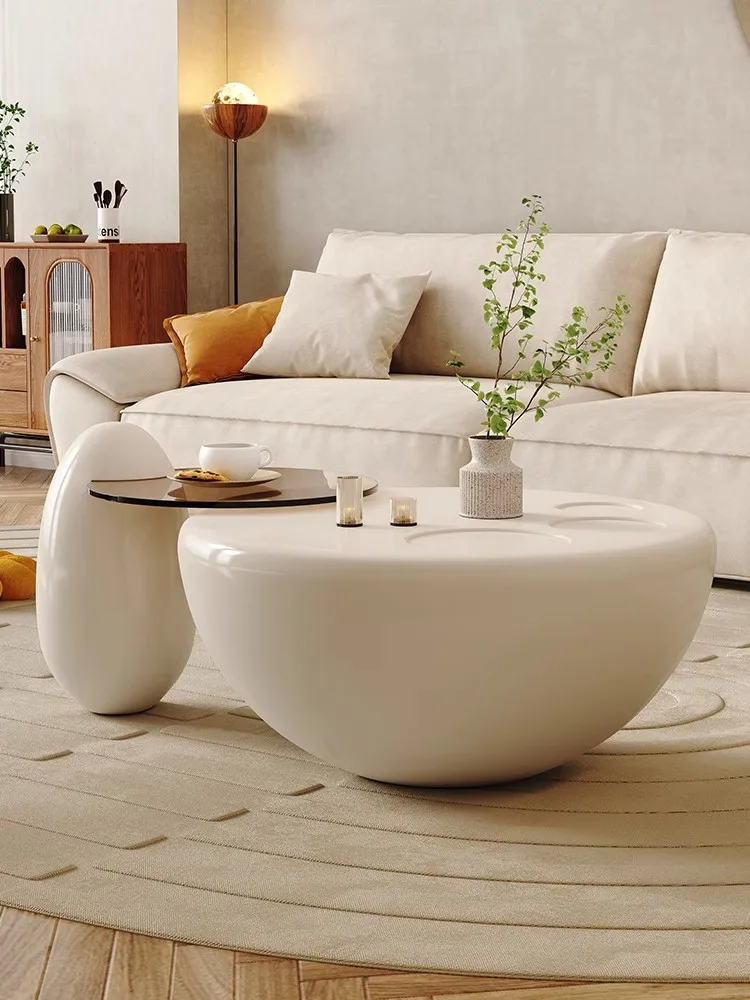 Cream White Round 2023 New Cat Claw Creative Design Living Room Household Apartment Minimalist Furniture Glass Coffee Table