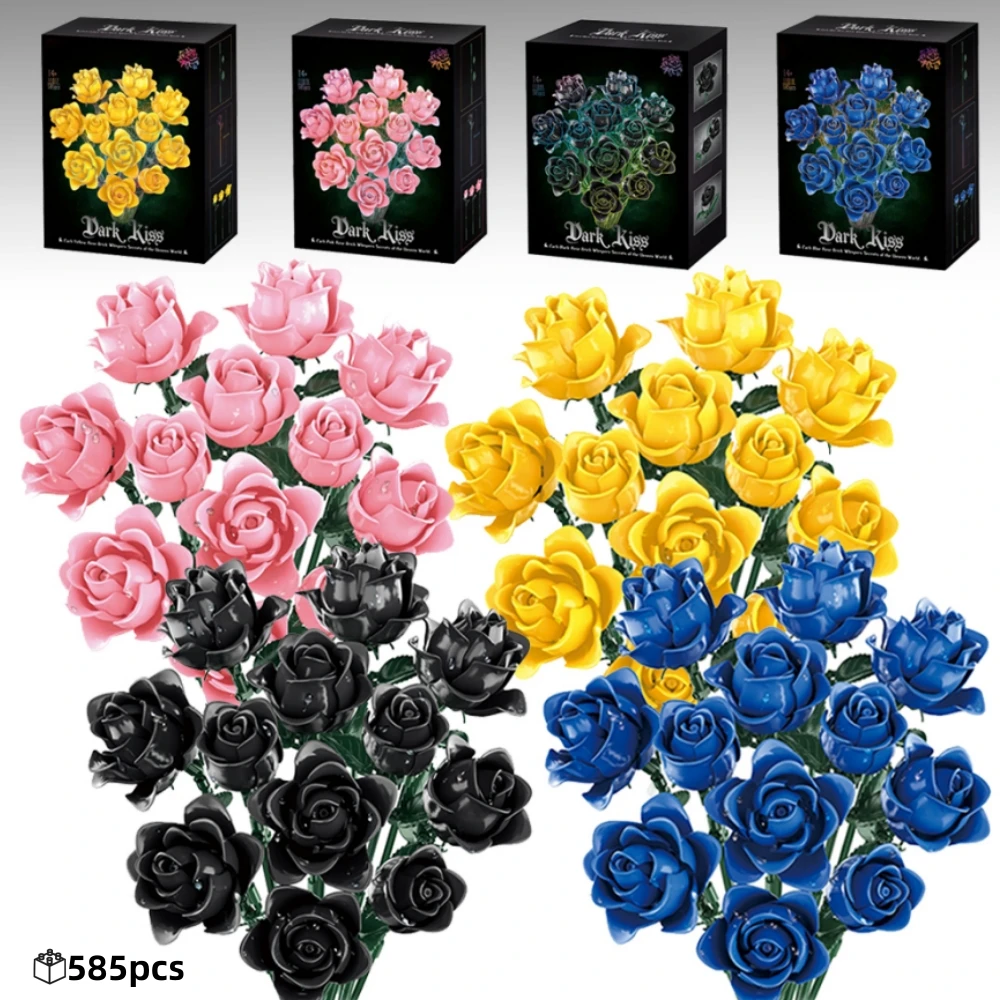 

FUNXINEE 585Pcs Multi Color Rose Bouquet Building Blocks Gothic Romantic Yellow Blue Creative Decor Romantic Valentine Gift