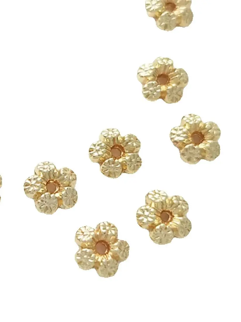 

Flower Holder with Separated Bead, 14K Gold, Five Petal, Double-sided Pattern Handmade DIY String Bracelet Necklace Accessories