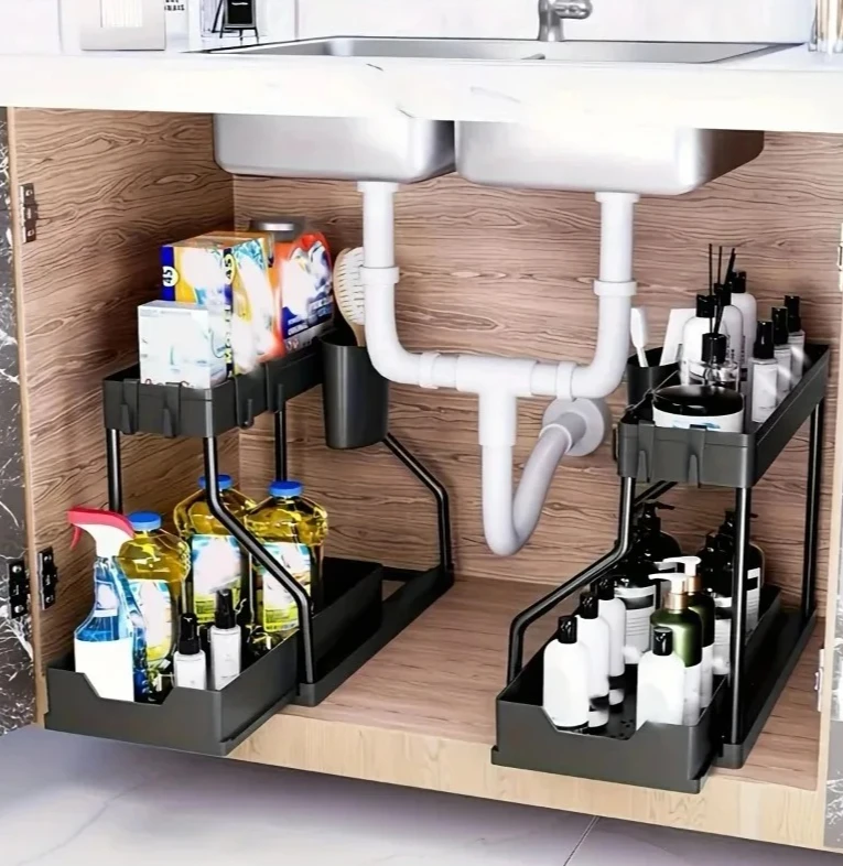 

New double-layer pull-out rack, bathroom lower sink, kitchen storage rack