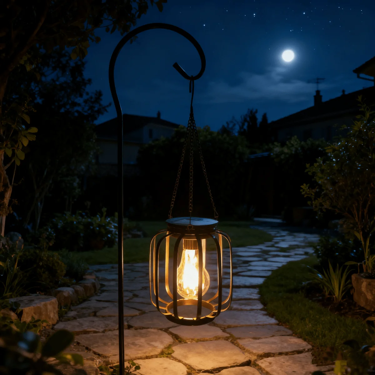1/2pcs Outdoor Solar Hanging Lamp: Metal, Hook, Bright Warm Light for Yard/Garden/Patio/Porch