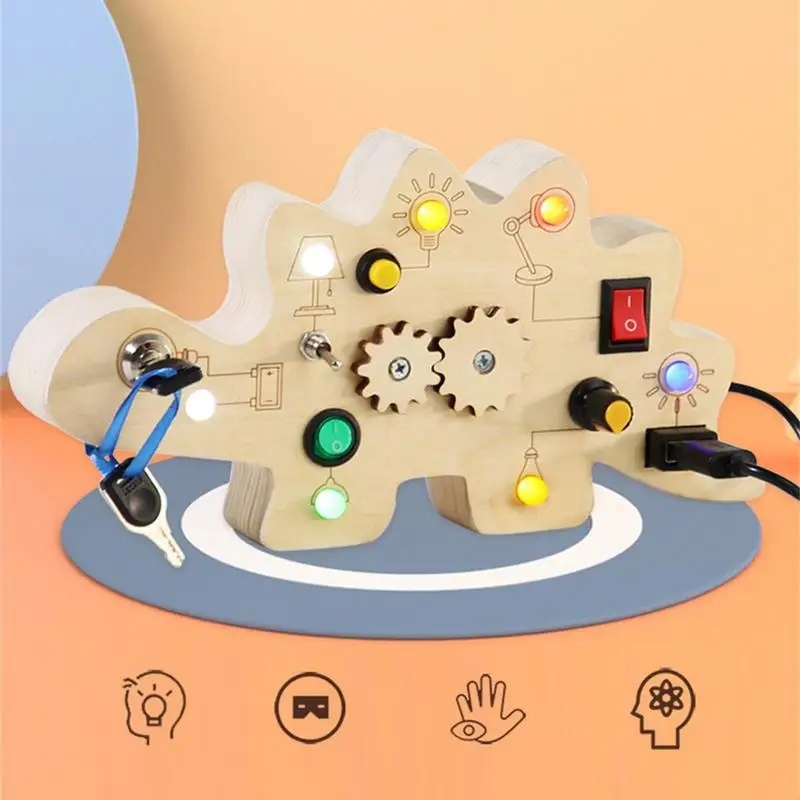 Switch Toy For Kids LED Wooden Dinosaur Board Game For Kids Sensory Toys For Educational Fun Battery Powered Toy For Home Travel