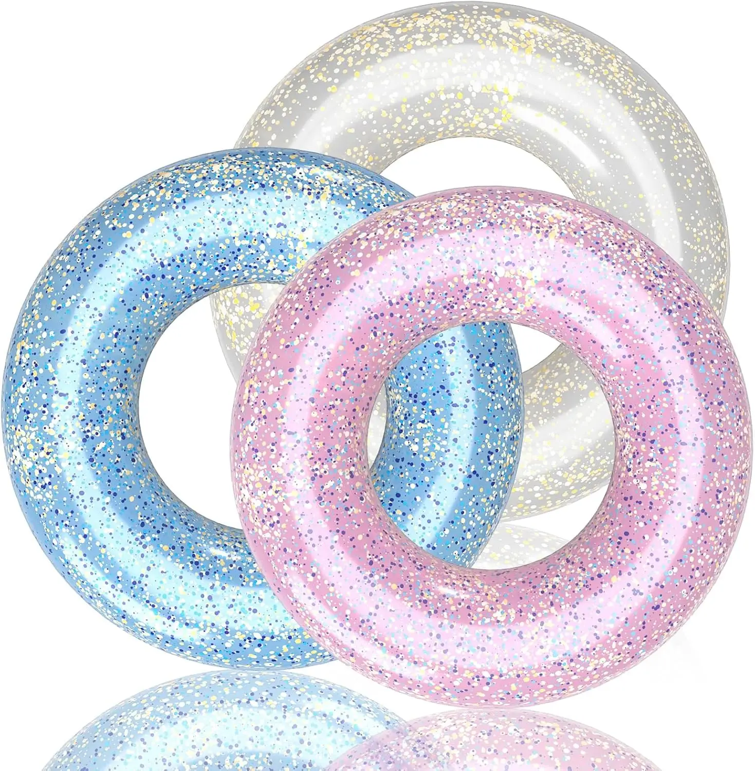 Pool Floats for Adults Glitter Swimming Rings Inner Tubes for Pool in Stunning Silver Purple and Blue. Perfect for Relaxing Part