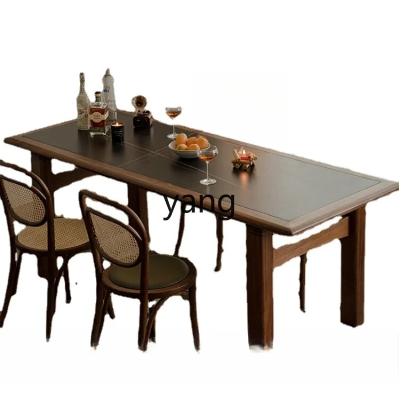 

LTT Mammoth Stone Plate Dining Table Household Small Apartment Black Walnut Rectangular Dining Table