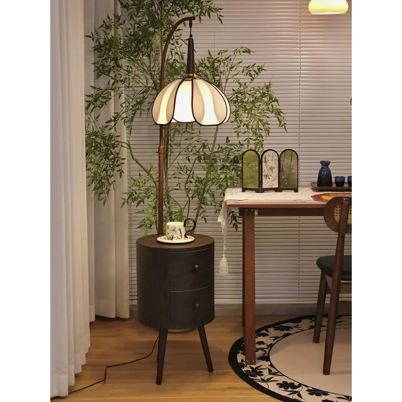 Floor lamp bedroom living room sofa retro French desk lamp walnut bedside table integrated shelf