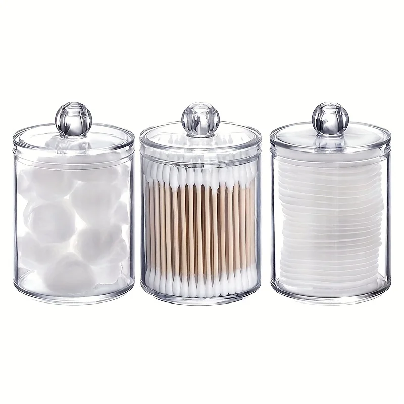 1/2/3 Pack Plastic Cotton Swab Ball Pad Holder, 10 Oz Bathroom Organizer, Qtip Apothecary Jar Clear Container Dispenser