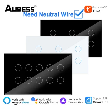 Auwifi WiFi/Zigbee Smart Switch 6/8/10 Gang Light Switch Neutral Wire Tuya Smart Life APP Control Support Alexa Google Home Required