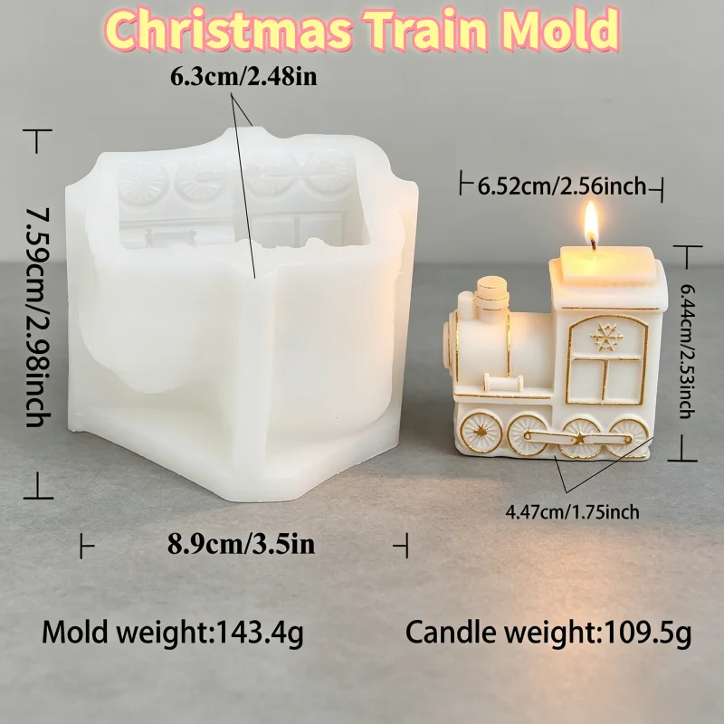 3D-Weihnachtszug-Silikon-Kerzenform, 4 Stile Lebkuchenmann, Bär, Haus, Lokomotive, Schlitten, Wachsform für DIY-Seife und Gips – Detail 13