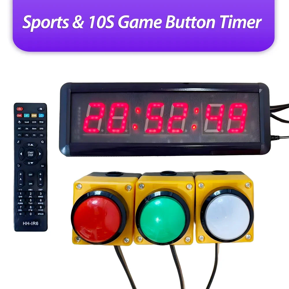 

LED Countdown Timer Stopwatch With Big Button and Wireless Remote Obstacle Course Races Wipeout Timer 1.5inch 29cm