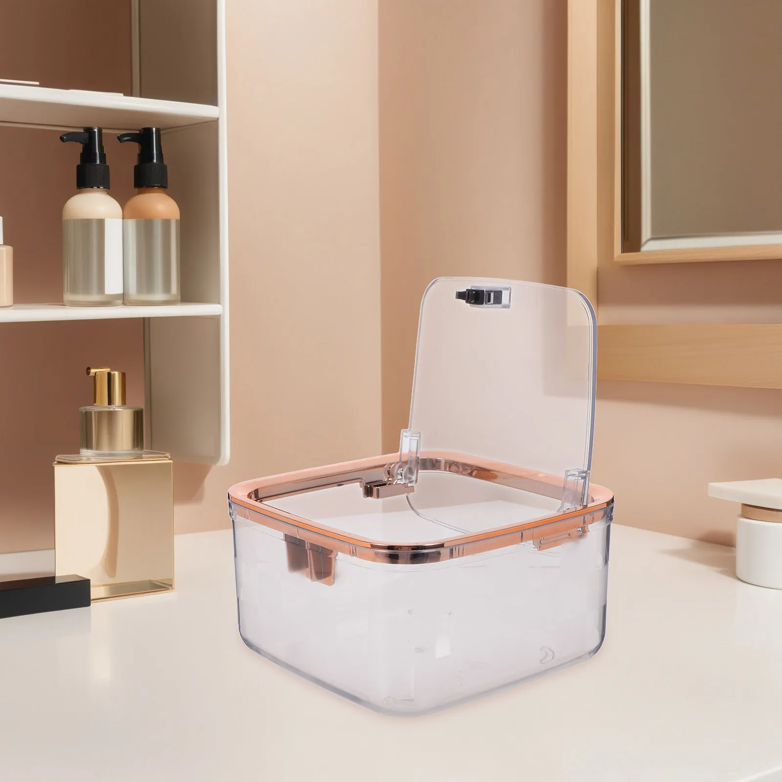 

Desktop Trash Can Vanity Table Waste Bin with Lid Plastic Garbage Tabletop Wastebasket Tiny for Office