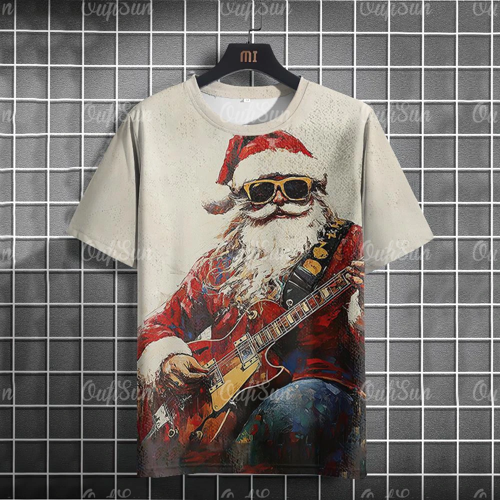 

Funny Christmas T-Shirt For Men Music Santa Claus Graphics Tees Short Sleeved T-Shirts Oversized Men Clothing Tops 2025 New Year