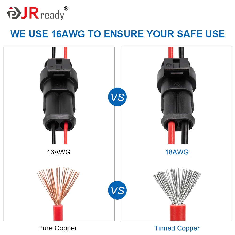 JRready 2 pin Connectors 5Packs, Waterproof 2 Wire Connectors 16AWG (26/0.254) Car Waterproof Wire Harness connectors