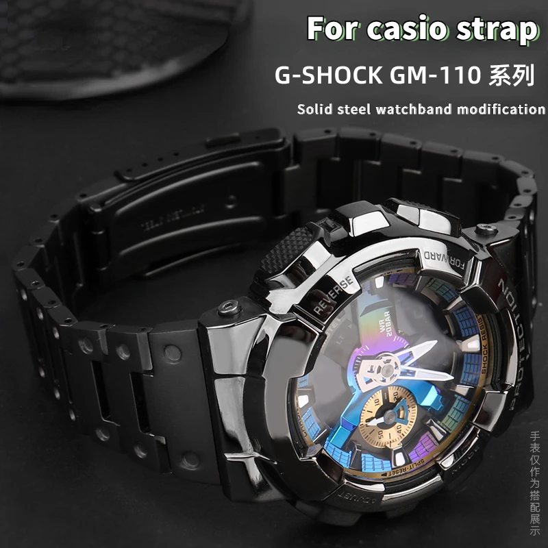 

For Casio GM-110 Small gun Watchband G-Shock Watch accessories Fine steel stainless steel GM110 Quick release man Wrist strap