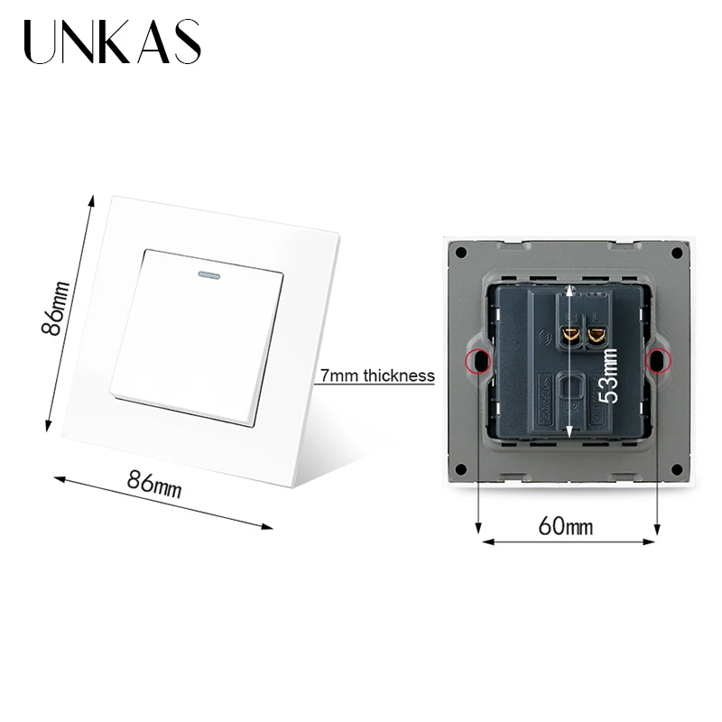 UNKAS Simple Style PC Plastic Panel 1 2 3 4 Gang 1 / 2 Way Wall Light Push Button Gray Light Switch 10A / 16A