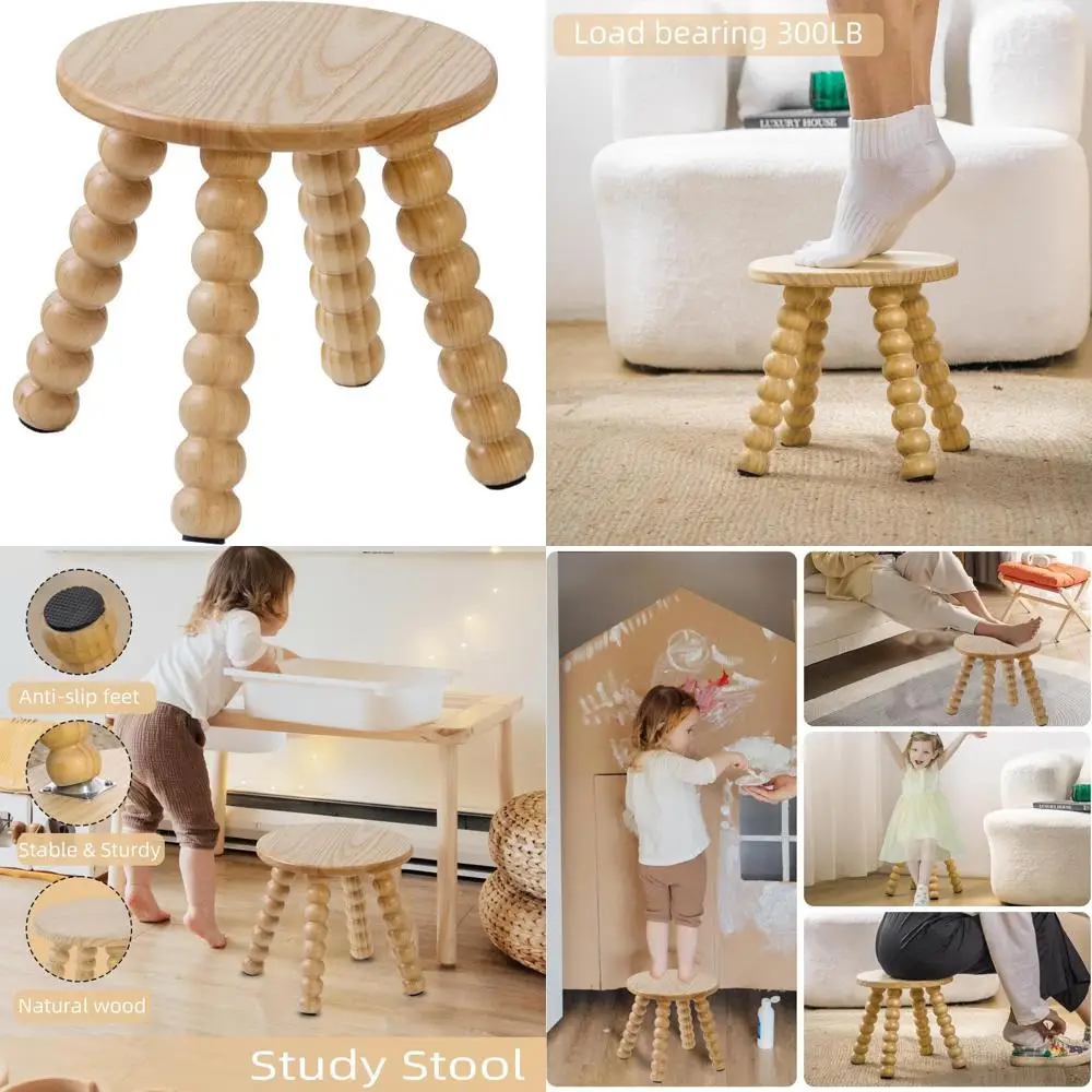 

solid wooden step stool for kids adults, 10 inch short chair perfect matched sensory table, sturdy and versatile foot stool for