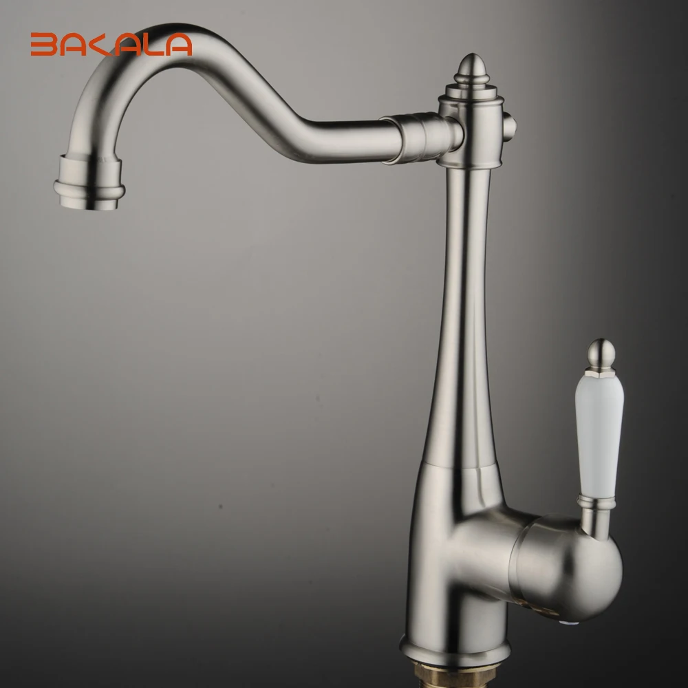 

BAKALA Newly Patent Design 360 Swivel 100% Solid Brass Single Handle Mixer Sink Tap Kitchen Faucet In Brushed Nickel CODE 8054