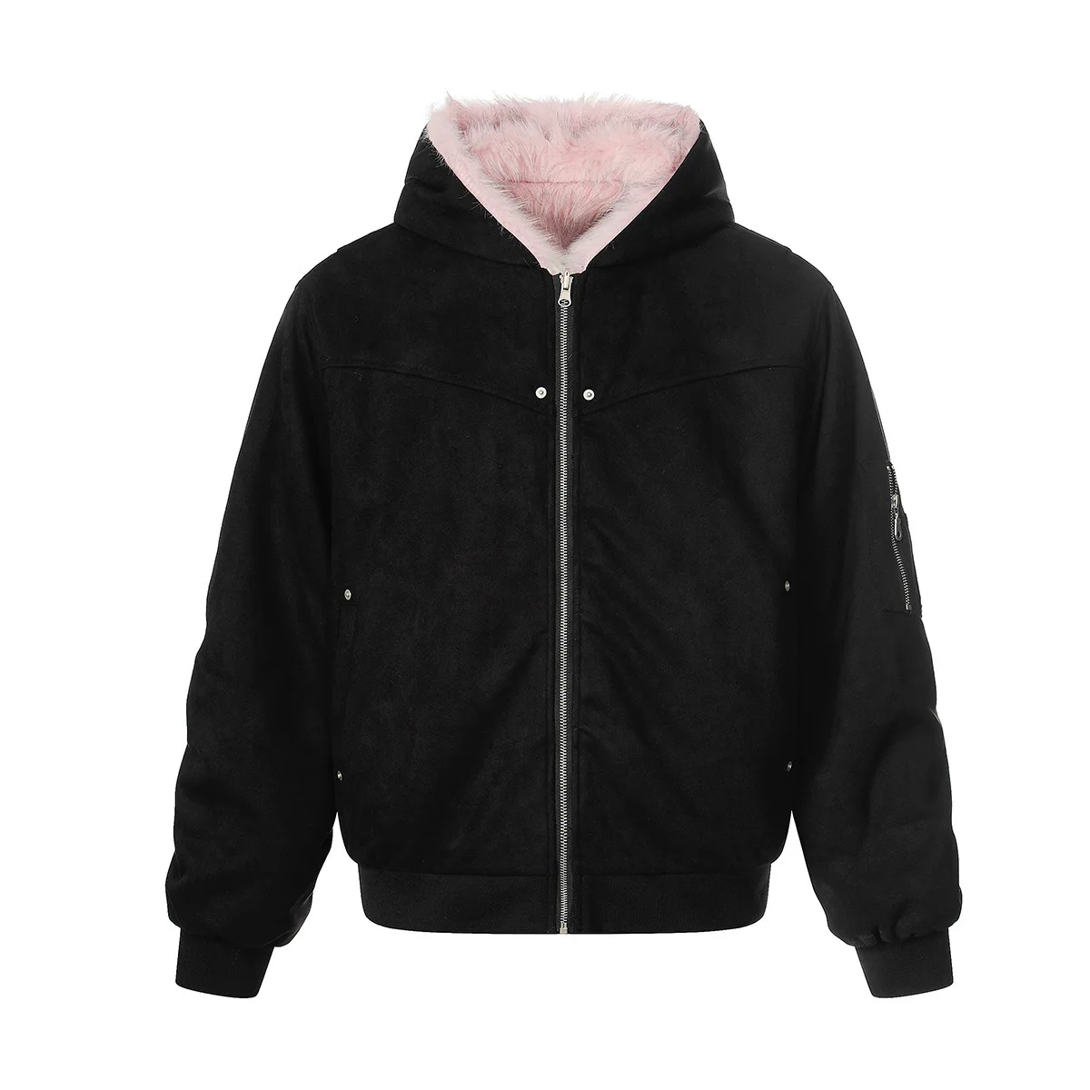 MWJLPWQ العصرية 2025 جديد الشتاء الفراء طوق الصوف سترة قطن الذكور شارع العليا عكسها تصميم سستة معطف مقنع شيك 21725 #4