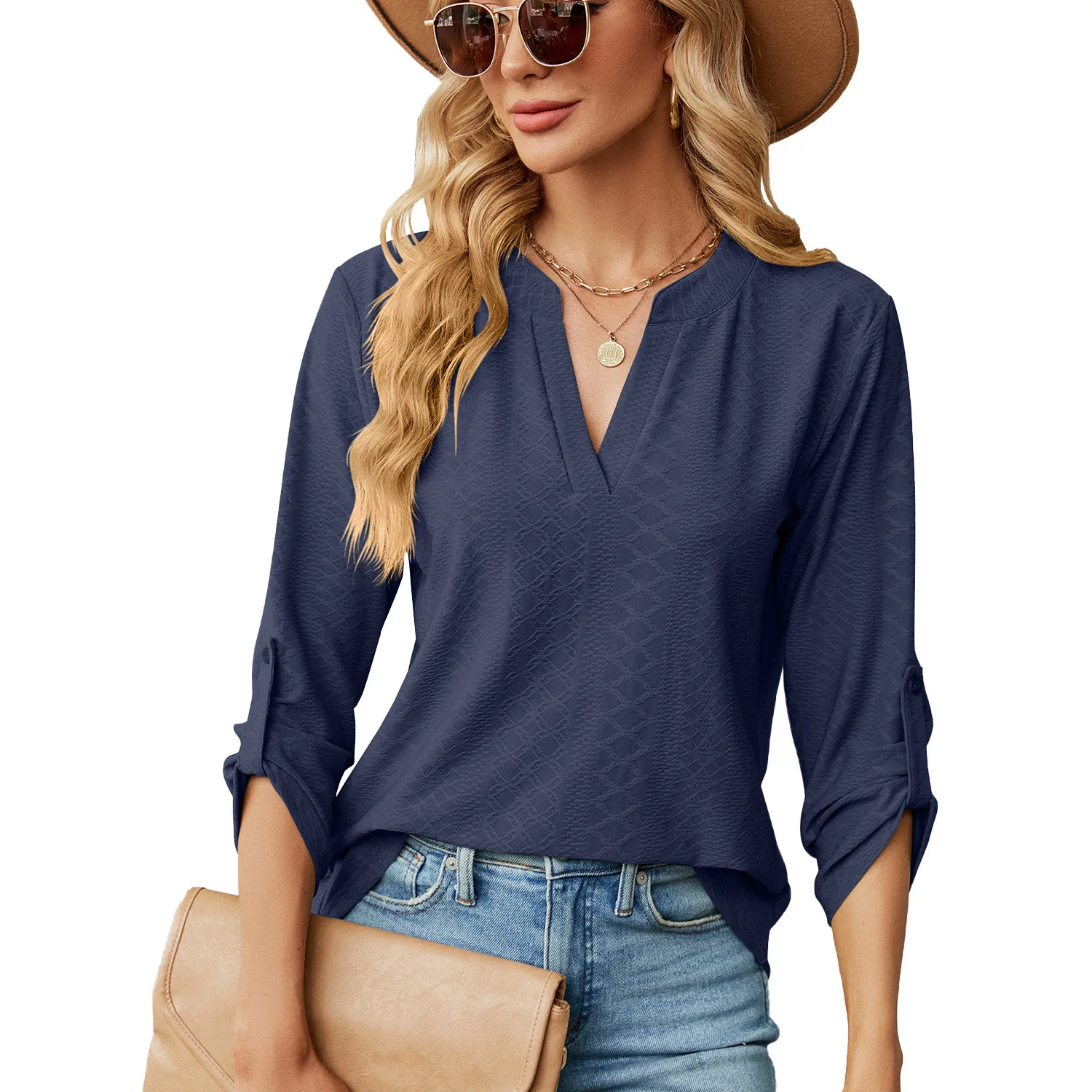 2025 Spring Elegant Fashion T-Shirt Women Solid Color New Trendy Long Sleeve V Neck Button Loose Blouse Casual Female Basic Tops - Image 4