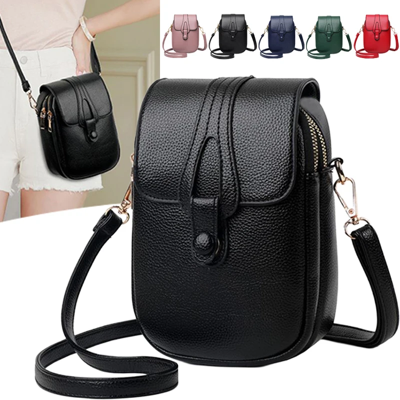 Women Mini PU Leather Phone Crossbody Bag Small Shoulder Purse Multi-color Casual Lightweight Cell Phone Bag for Daily Travel