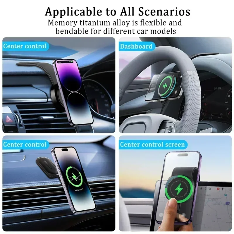 Car Magnetic Wireless Charger Adhesive Style Adjustable Dashboard Phone Chargers For Magsafe iPhone 16 15 14 13 12 Fast Charging