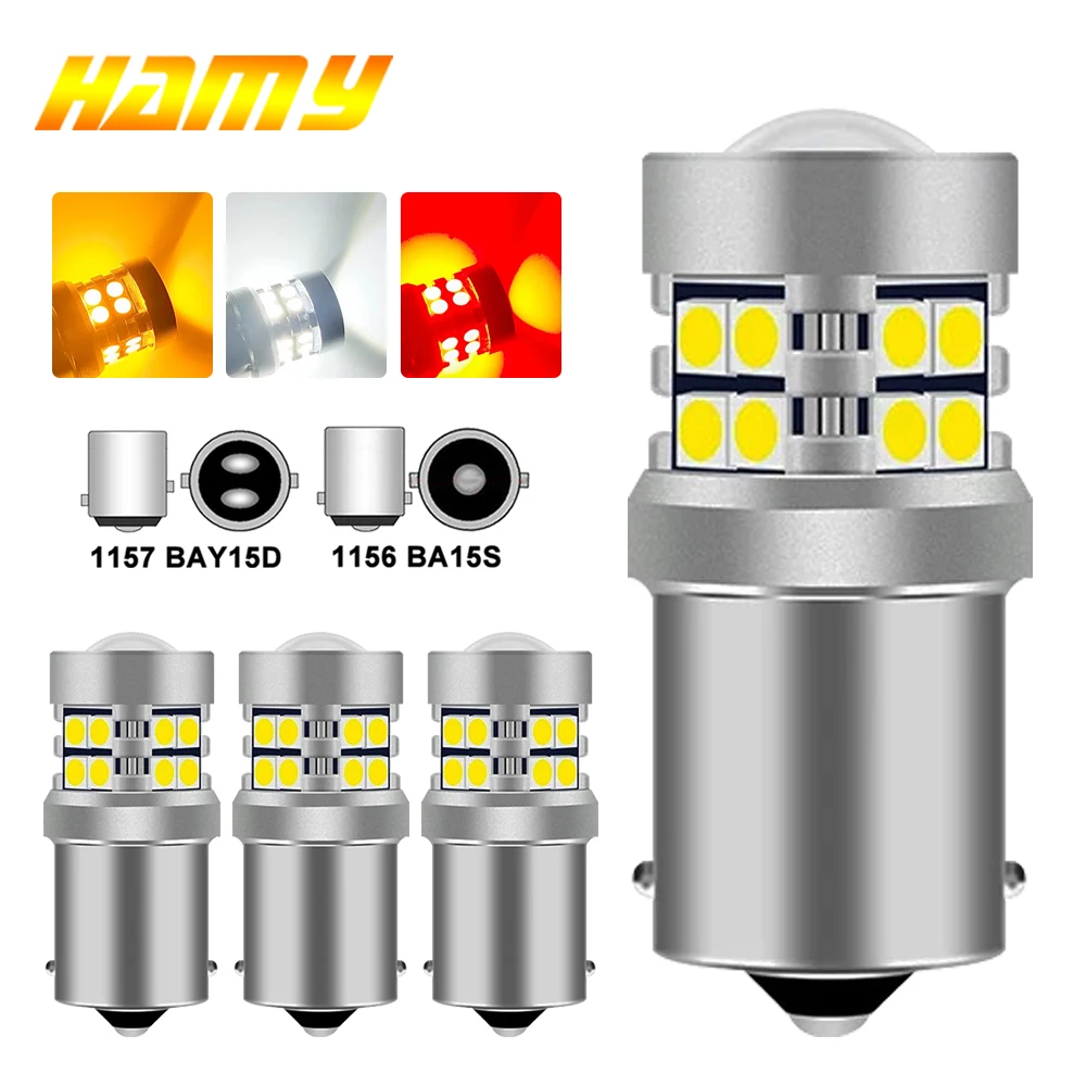 2/4 1157 BAY15D 1156 BA15S LED Bulbs Car Turn Signal Tail Parking Brake Reverse Lights 12V 3030-24SMD 7000K White Red Yellow