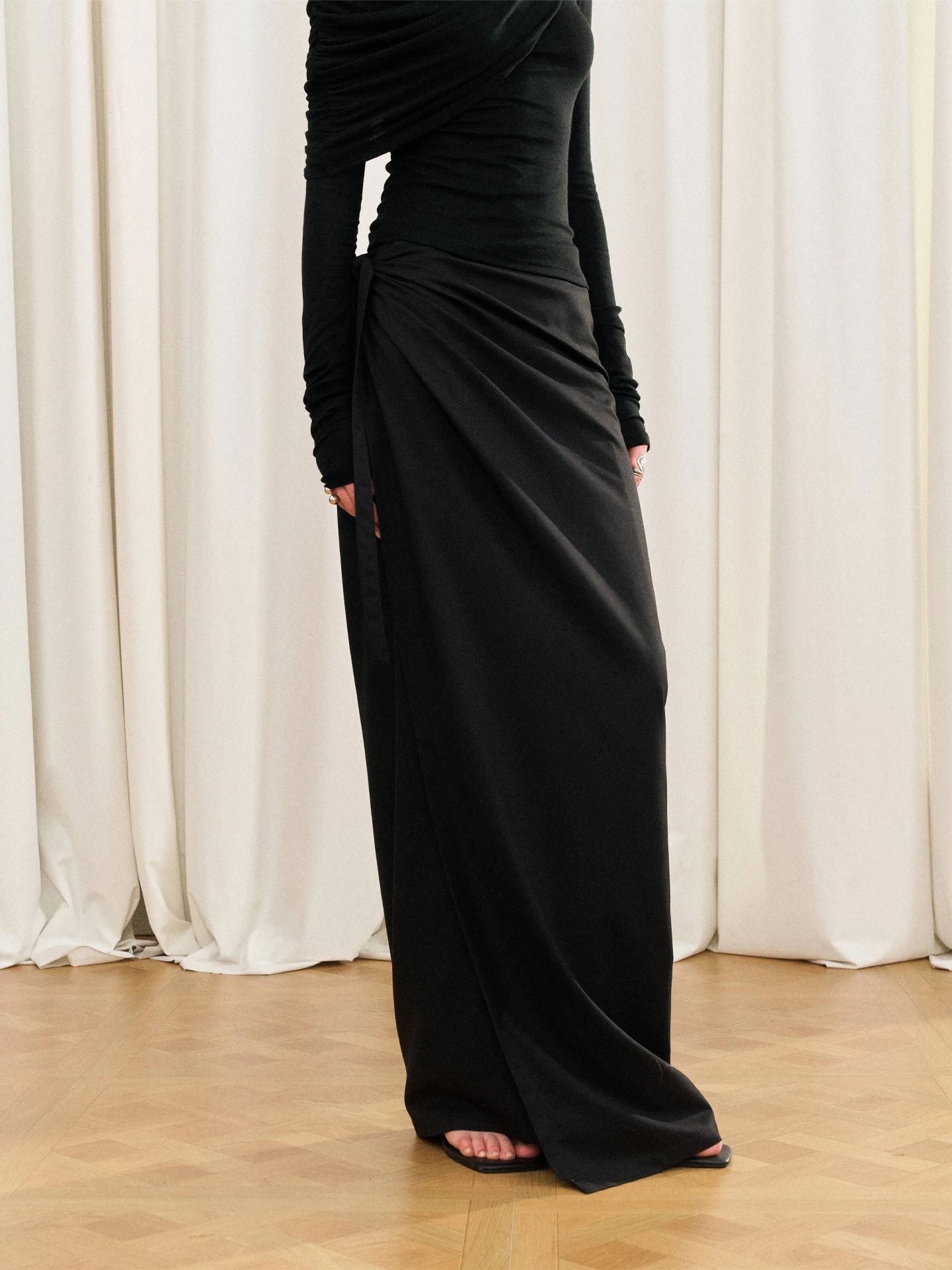 a Kind Ego Minimalist Style Wrap Skirt with Belt Autumn New Arrival Floor-Length Cloud Shape Half-length Women's Skirt