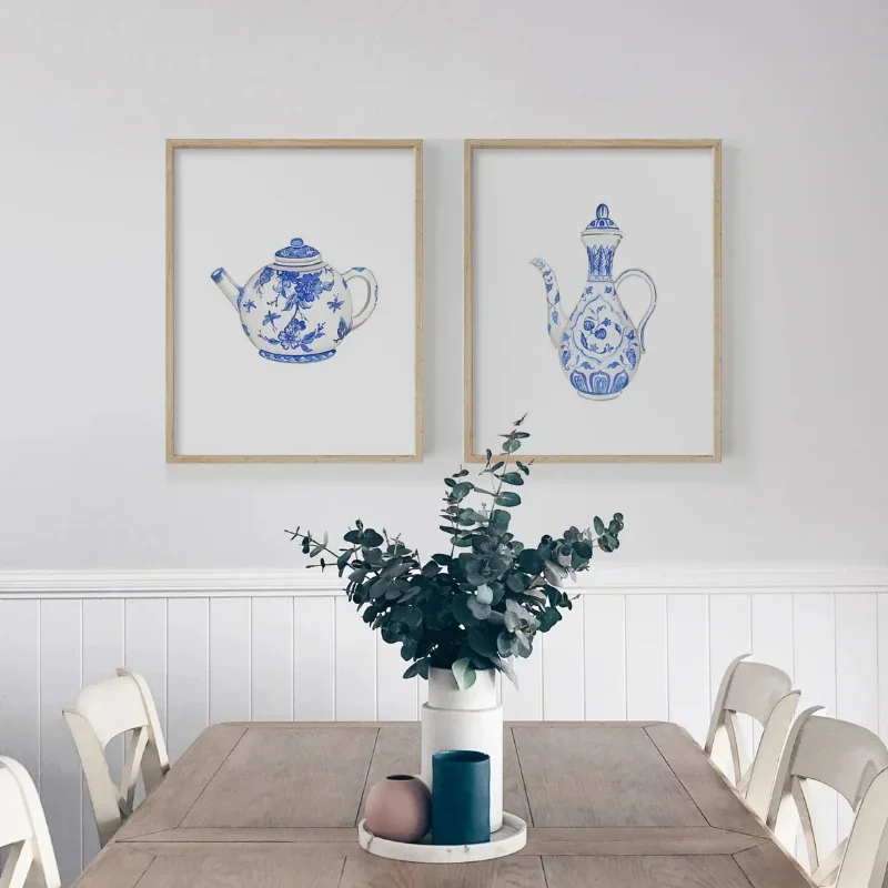 Watercolor China Ming Porcelain Vase Poster Blue and White Chinoiserie Art Print Canvas Painting Eastern Art Home Wall Decor