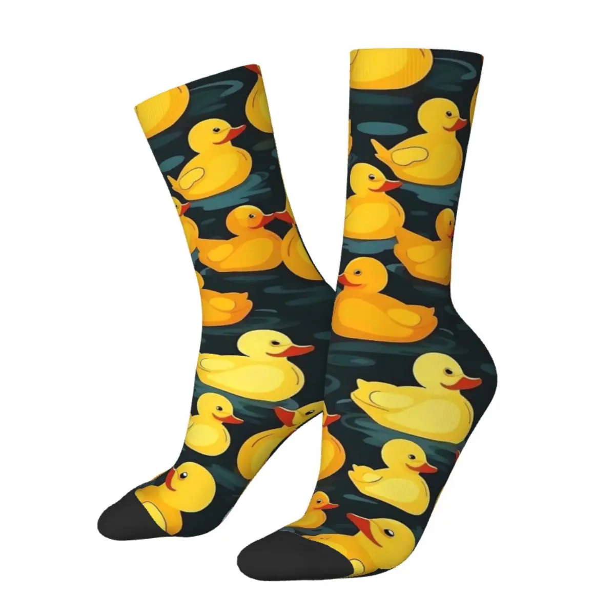 Rubber Duck Pattern Socks Cartoon Vintage Stockings Men's Medium Soft Outdoor Sports Socks Autumn Pattern Anti Skid Socks