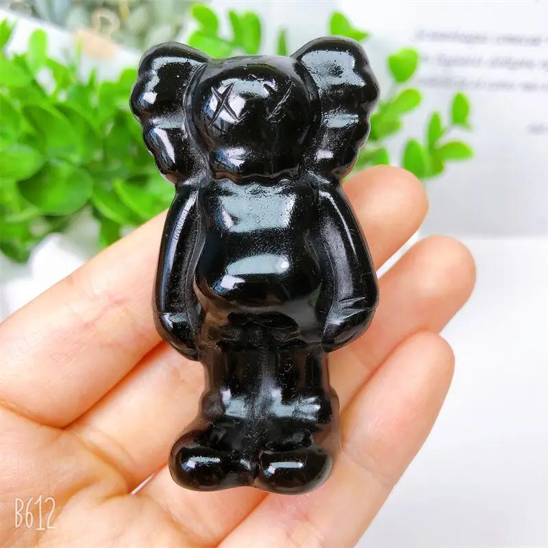 6CM Natural Black Obsidian Cartoon Crystal Animal Beautiful Gemstone Crafts For Fengshui Home Decoration Collection 1pcs