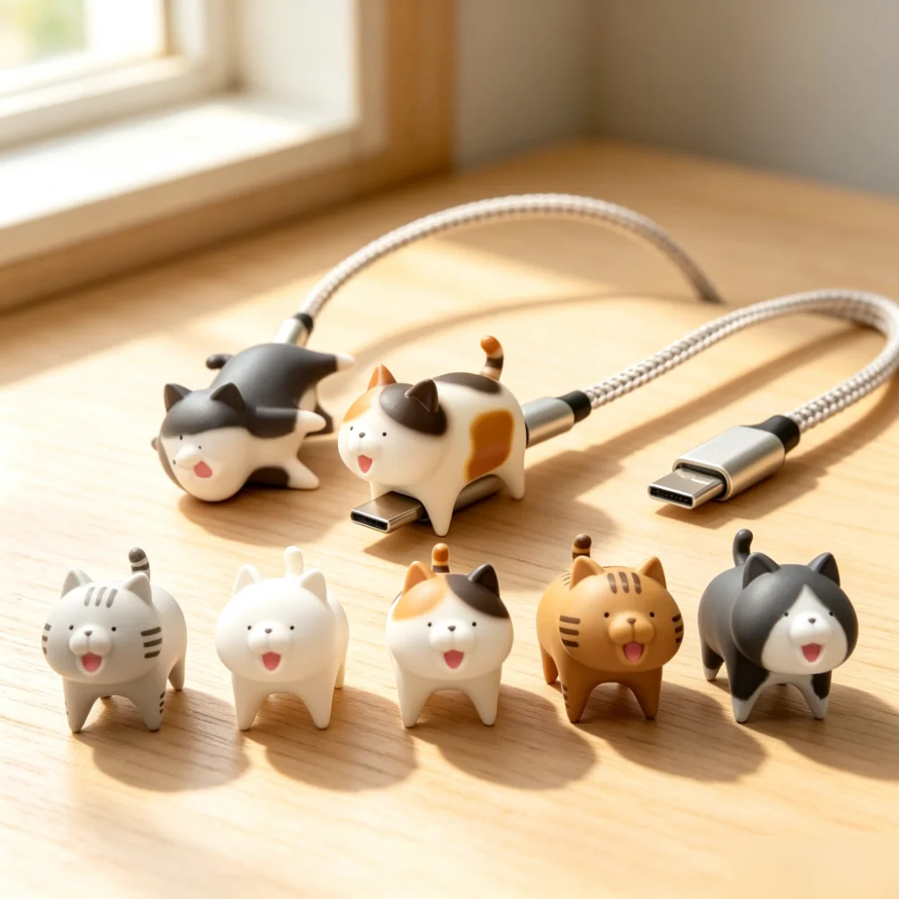 2pcs Cute 3d Vertical Cat Cable Protector Soft Silicone Anti Break Cable Protector Suitable For Iphone Lightning Type-c Charging
