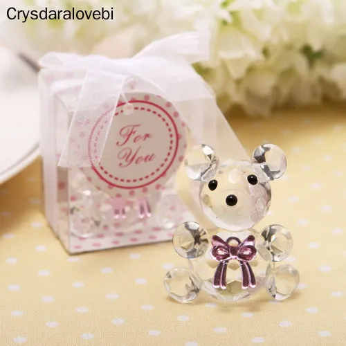 

50pcs Mini Crystal Bear in Gift Boxes Baby Shower Boy Girl Baptism Party Souvenir Newborn Baby Gifts Box Crystal Wedding Favors