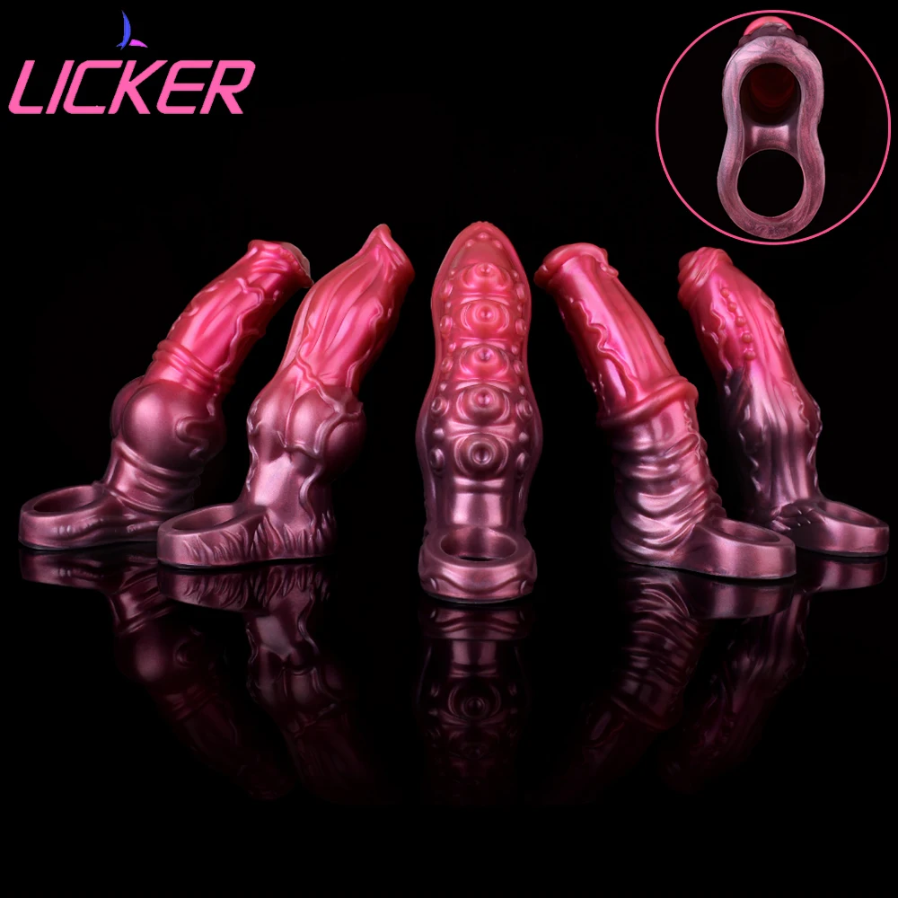 LICKER Soft Penis Sleeve Animal Cock Cover Fantasy Dick Sheath Dildo Enlargement Sex Toys For Men Delay Ejaculation Adults Toy