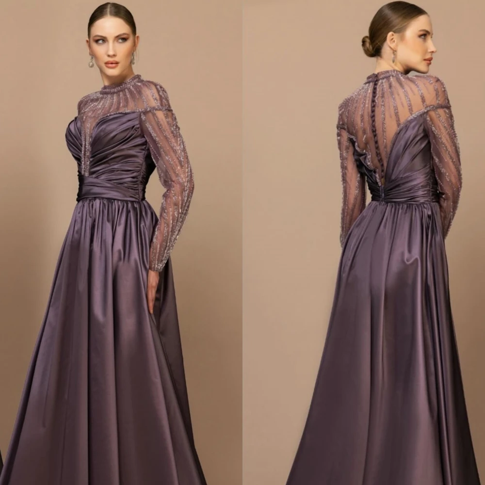 Jersey Beading Wedding Party A-line Jewel Bespoke Occasion Gown Long Dresses