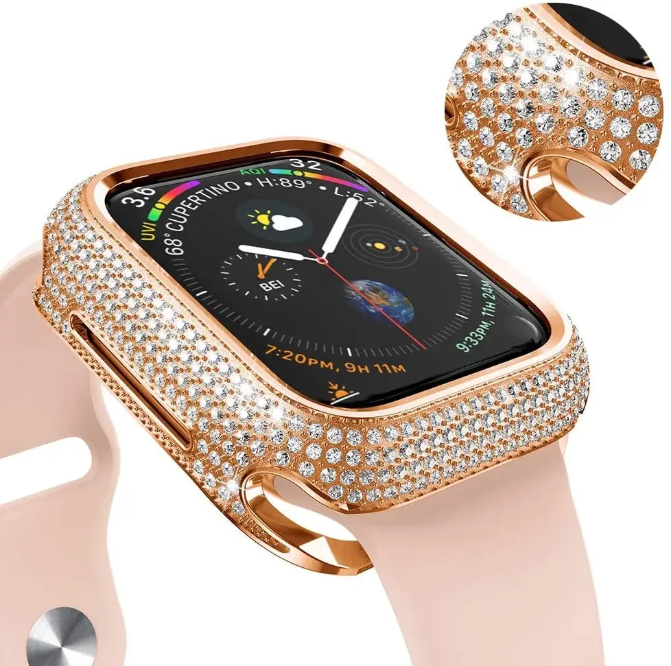 Diamond Watch case For Apple watch case 45mm 44mm 40mm Series 8 7 6 5 4 SE Luxury diamond protective cover For iWatch 42mm shell