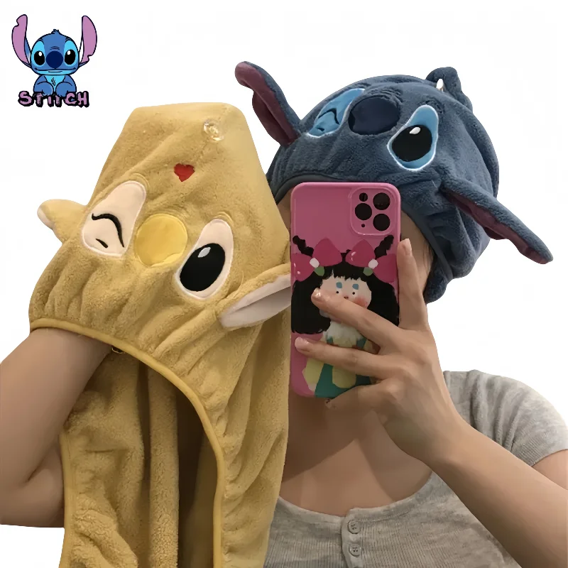 Disney Stitch Topi Rambut Kering Lucu Wanita Ins Lembut Kepribadian Kreatif Fashion Tas Pelajar Bandana Hadiah Liburan Rumah Kawaii