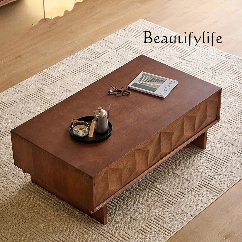 vV Cherry wood all solid wood French retro style carved coffee table living room home medieval rectangular tea table