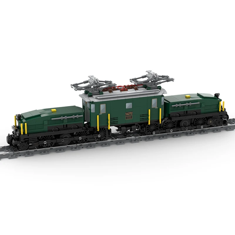 MOC Bouwstenen Zwitserse elektrische locomotief Krokodil Bruin en donkergroen Treinmodel Transport DIY-montage Creatief speelgoed - afbeelding 2